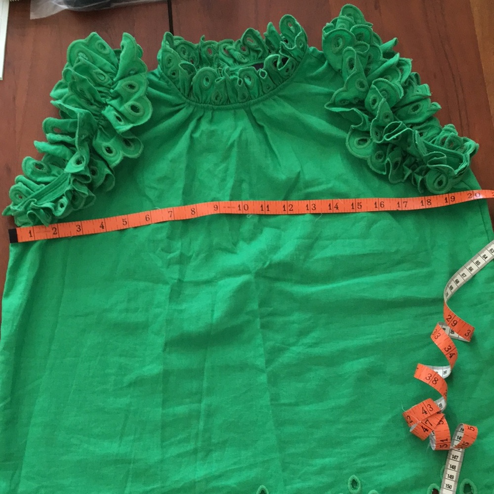 NWOT Anthropologie Kelly green embroidered broderie cotton linen ruffle top M - Picture 7 of 11